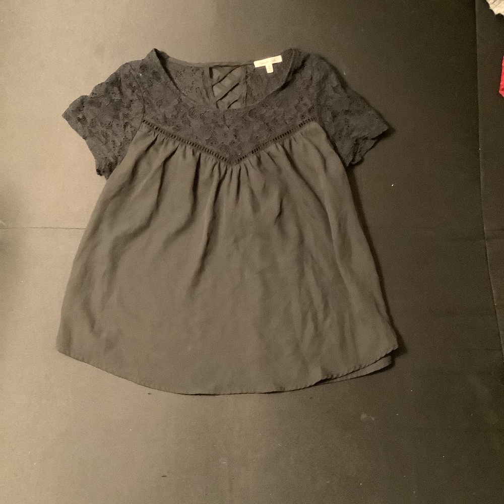 Size Medium Bleuh Ciel Black Blouse with Lace